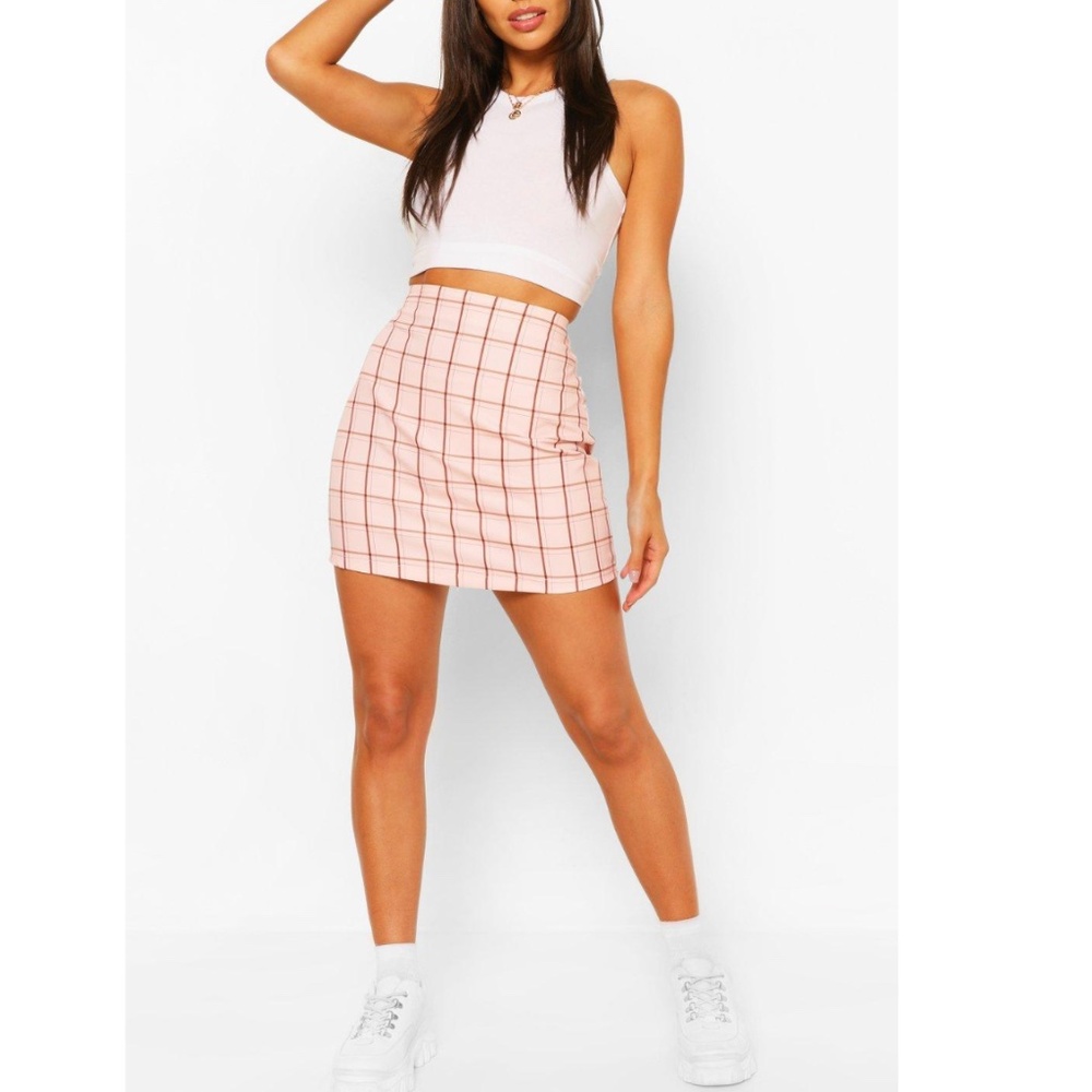 Pastel Pink Checkered Plaid Mini Skirt